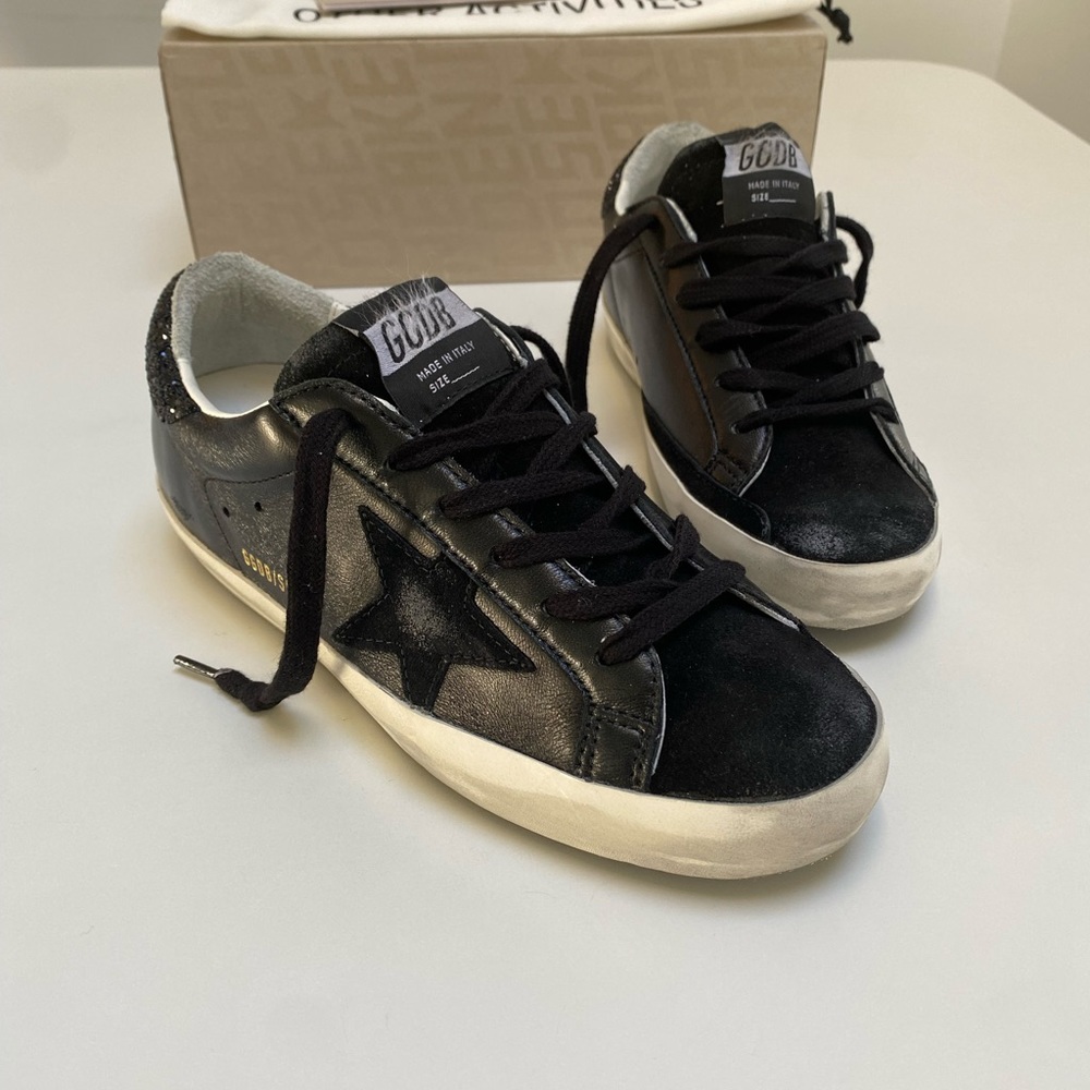 Golden Goose Superstar Sneaker Black Leather/Suede/Glitter sz 36 New in Box - Picture 14 of 15